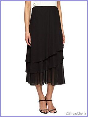 Chiffon Tea Length Tiered Formal Skirt Evening Cocktail Party
